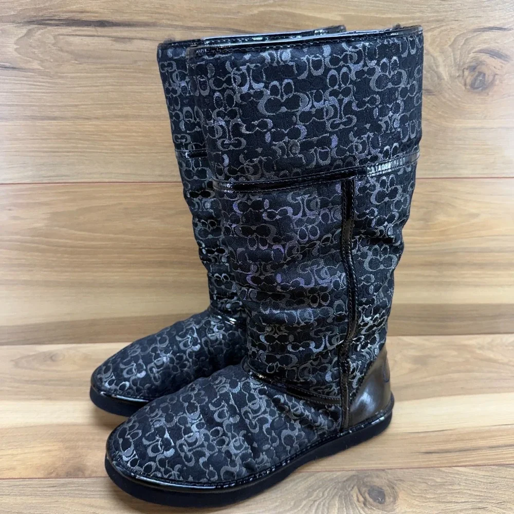 Coach Nikole Boots Womens 8 Y2K Mini Signature‎ Black Faux Sherpa Lined